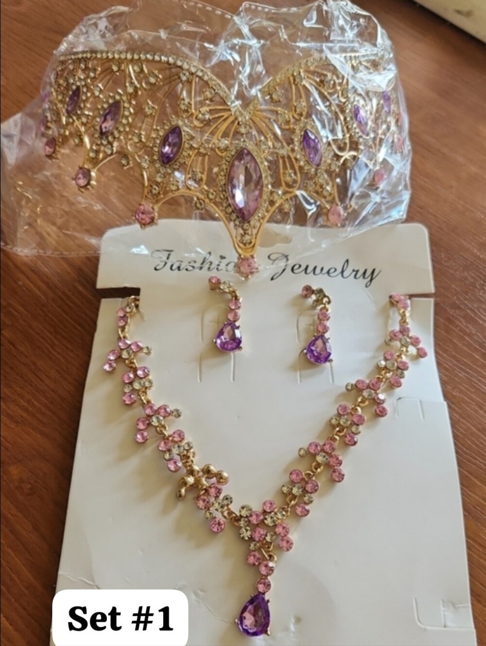 2 Sets Of Gold-Tone Purple & Pink Gem Tiaras - Women Accessories